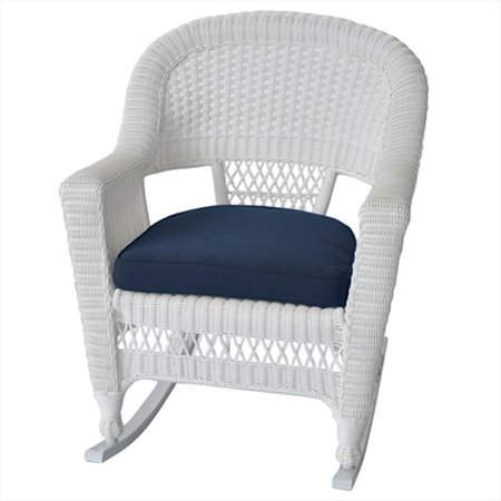 JECO Jeco W00206R-B-2-FS011 White Rocker Wicker Chair With Blue Cushion - Set 2 W00206R-B_2-FS011